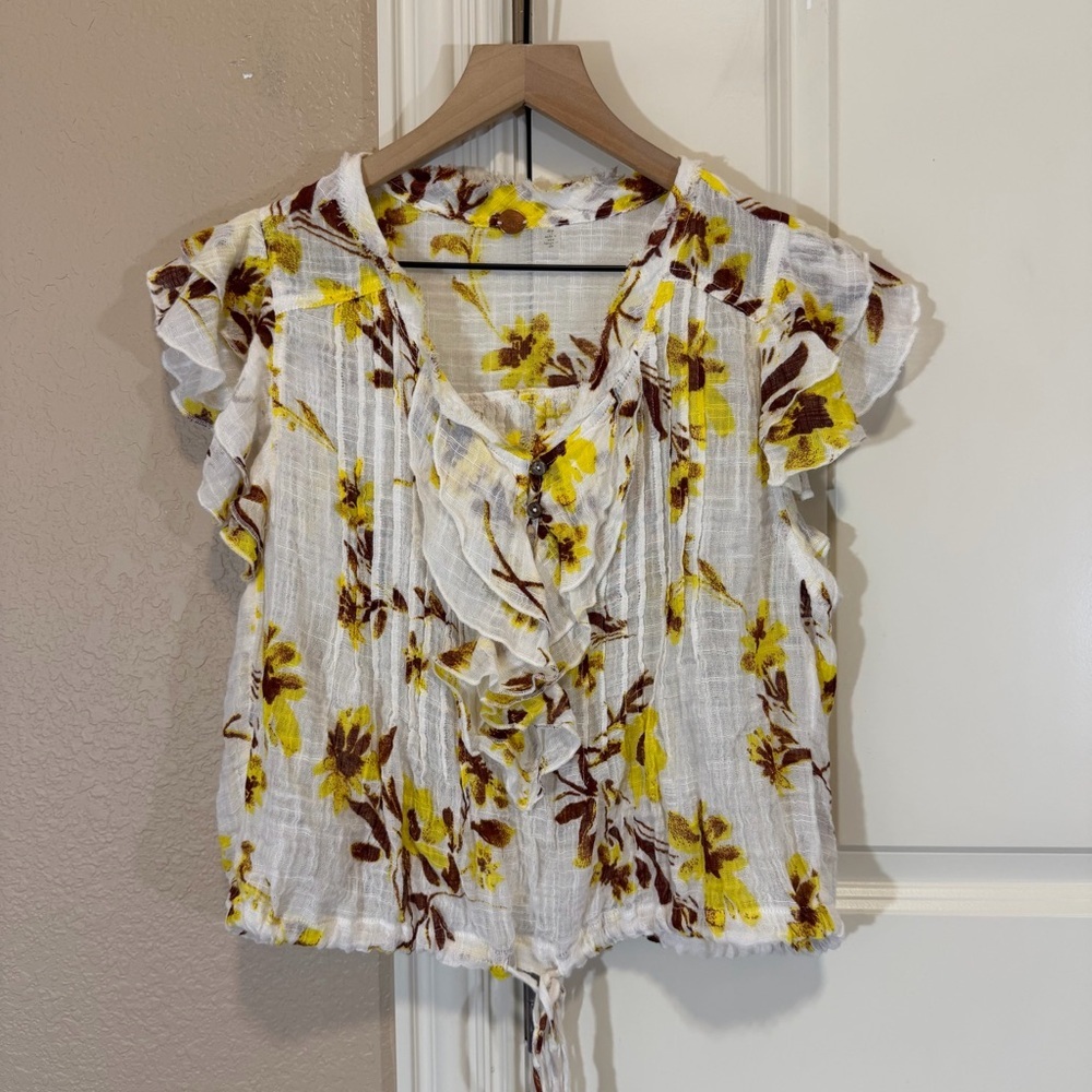 NWT Free People Naya Ruffled Drawstring-Hem Boho Top - Picture 3 of 13
